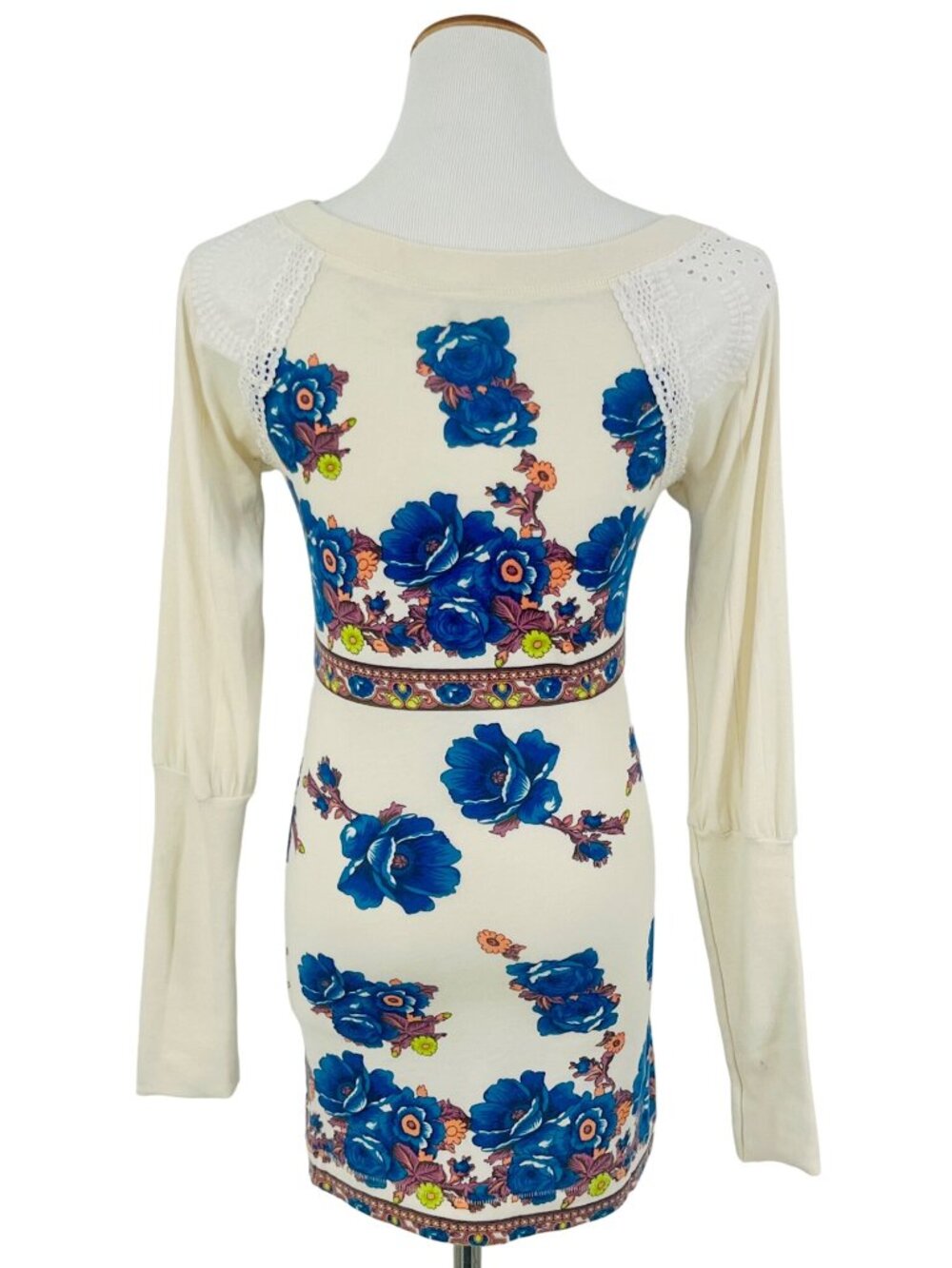 RARE VTG Free People Floral Crochet-Lace Shoulder Tunic Top | Boho Cottagecore S - Picture 9 of 13